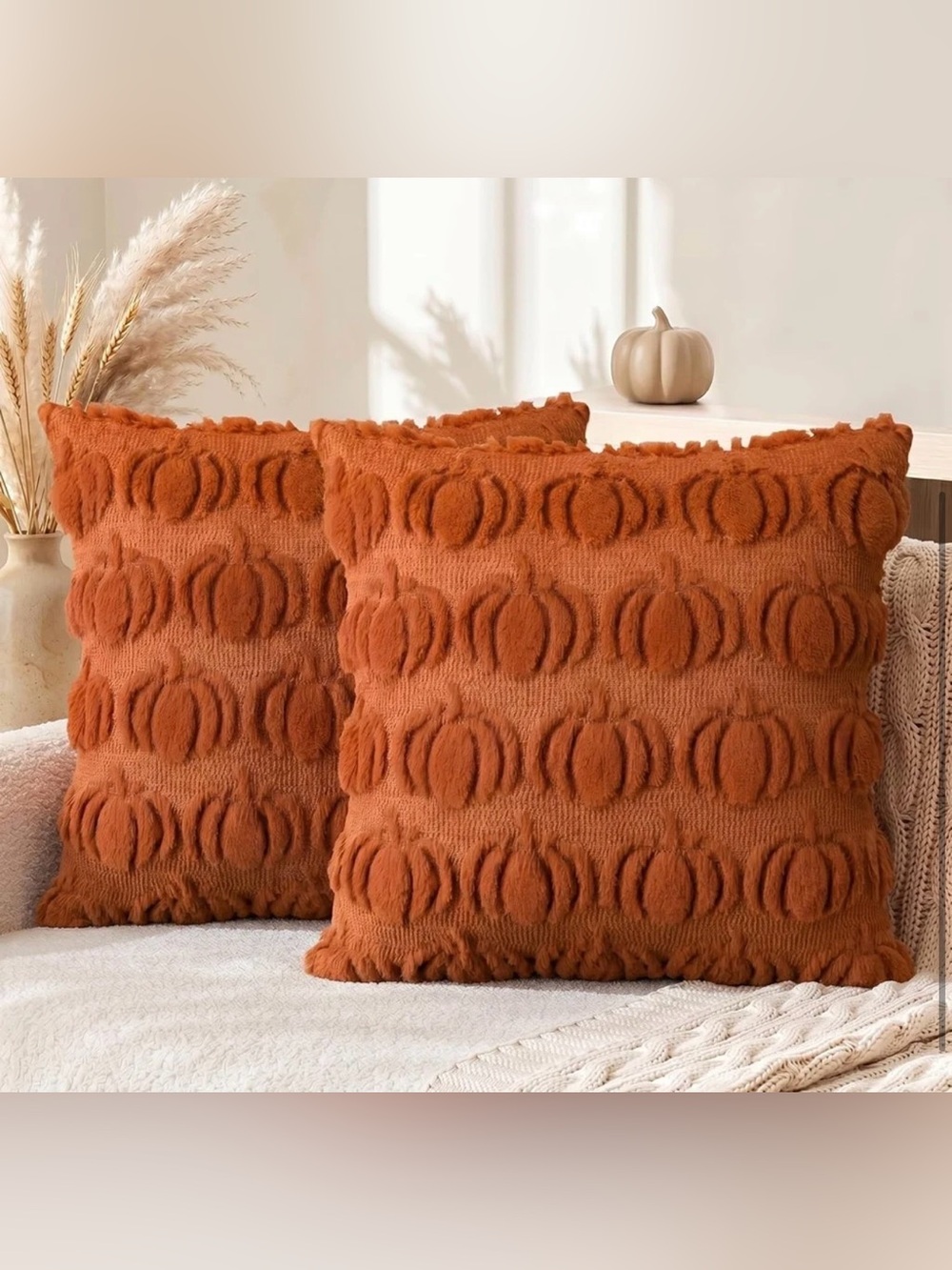 🎃 NEW Pumpkin Fall Throw Pillow Covers Set of 2 – 18x18 Orange Autumn